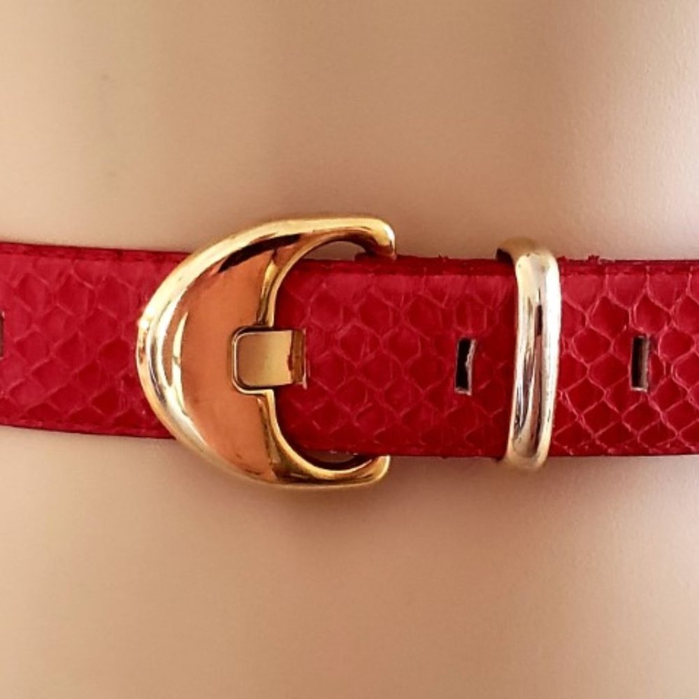 SALE snakeskin belt L 1980s vintage narrow red